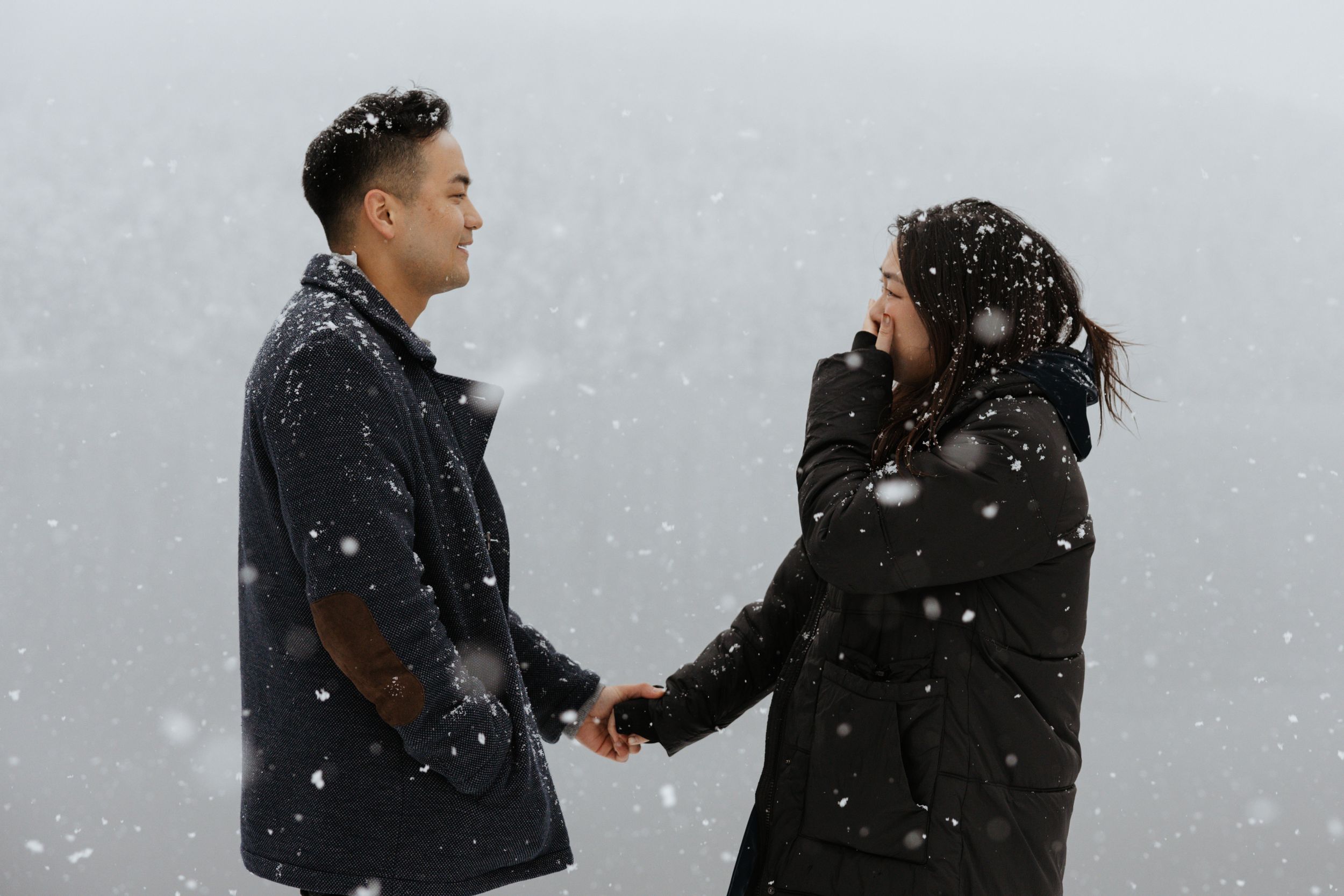 Romantic winter surprise proposal in Nita Lake - Whistler, BC.